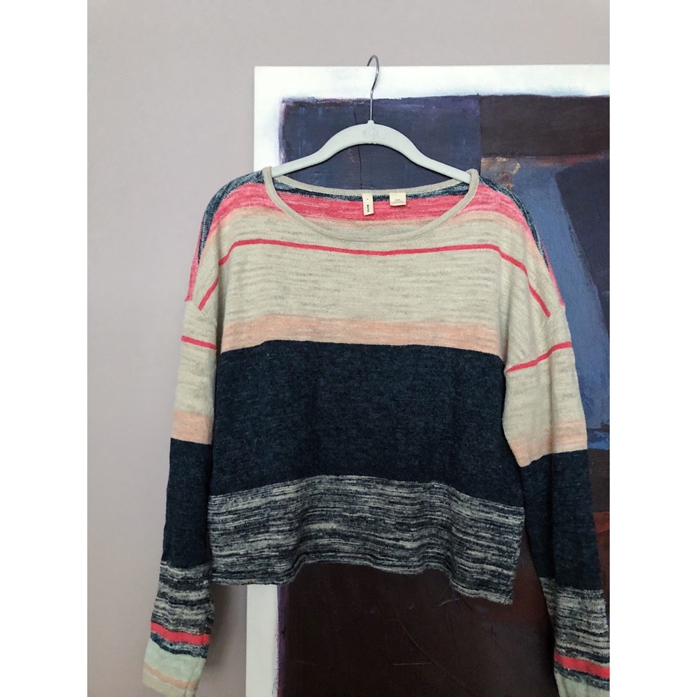 cute striped pink, white, and blue sweater